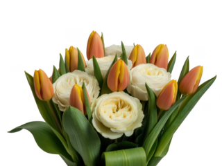 Vibrant orange tulips and delicate cream roses bouquet for special occasions