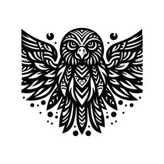Obraz premium Intricate black and white owl design with wings spread (1)