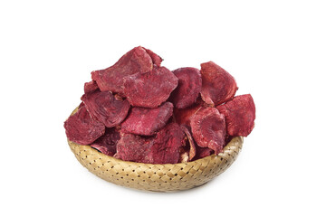 Red Dried Mushrooms in Bamboo Basket - Traditional Asian Cooking Ingredient