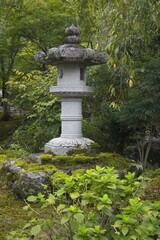 Traditional stone lantern in a serene garden