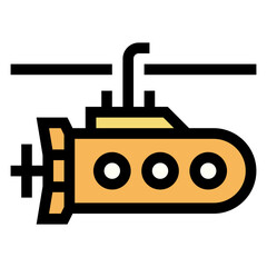 Icono de submarino. Embarcación subacuática utilizada en exploración, defensa y transporte marítimo especial. Ilustración vectorial