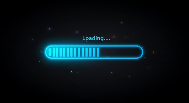 Neon loading bar animation against black background for digital content - Powered by Adobe