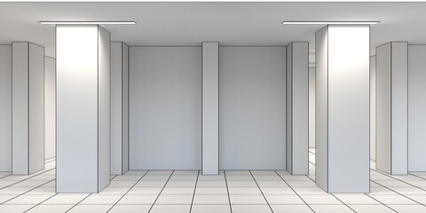 Bright Modern Empty Room 3D Interior Render with Large Windows