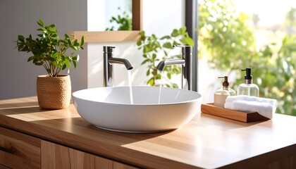 Modern bathroom sink with flowing water (1)