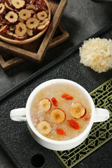 Chinese Snow Fungus Dessert Soup with Lotus Seeds and Red Dates Traditional Asian Sweet Soup