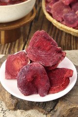 Dried Red Mushrooms on White Plate Traditional Asian Cooking Ingredient Fujian Style