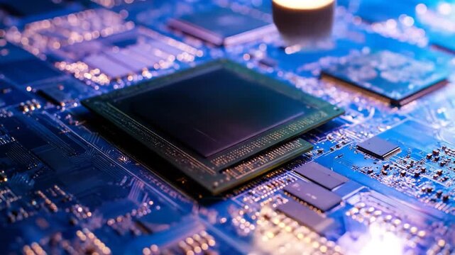 Close-up of Modern Computer Chip on Circuit Board - Powered by Adobe