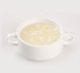 Fresh White Corn Kernel Soup in Bowl - Healthy Comfort Food Preparation