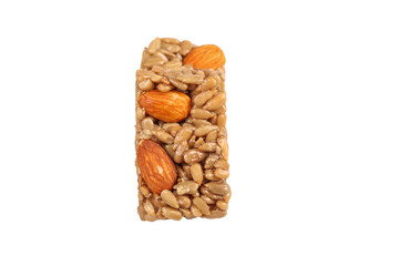 Handmade Mixed Nut Energy Bar with Almonds on White Background