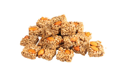 Handmade Granola Bars with Nuts and Seeds on White Background - Healthy Snack Food