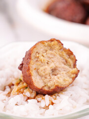 Traditional Chinese Lion's Head Meatball with Rice - Braised Specialty Banquet Dish