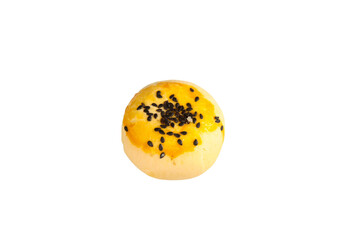 Golden Sesame Seed Bun on White Background - Asian Bakery Food Photography