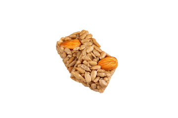 Handmade Granola Bar with Sunflower Seeds Almonds and Mixed Nuts Healthy Organic Snack on White Background