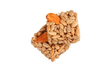Handmade Granola Bar with Nuts and Seeds on White Background