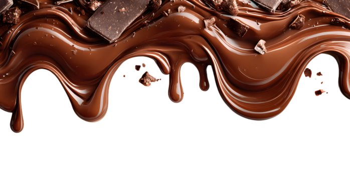 Delicious flowing cartoon melted chocolate border illustration with transparent background