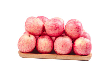 Fresh Red Fuji Apples from Luochuan Shaanxi China on Wooden Tray White Background
