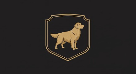 Golden retriever dog silhouette shield emblem design for logos and branding