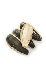 Sunflower Seeds Black White Shells Kernels Isolated White Background Healthy Snack Food Ingredient