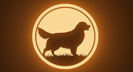 Silhouette of a dog within a circular frame against a gradient background