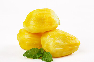 Fresh Golden Pineapple Slices with Mint Leaves on White Background - Tropical Fruit Photo