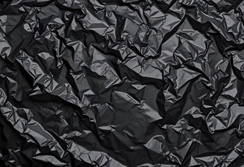 Deep black crumpled plastic film, abstract texture,  seamless, crumpled