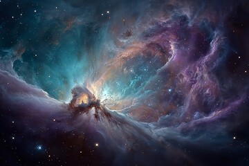 Majestic cosmic nebula with a cloud of vibrant purple and blue star-forming gas