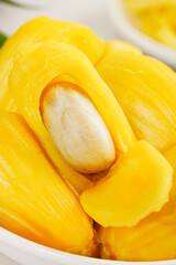 Fresh Jackfruit Slices with Seeds - Tropical Fruit Display from Southeast Asia