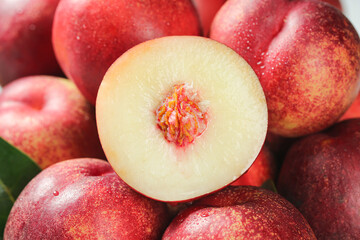Fresh Australian Nectarines Cut in Half Showing Sweet Pulp and Pit