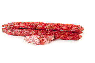 Cantonese Air-Dried Sweet Spicy Sausages Traditional Chinese Cured Meat White Background