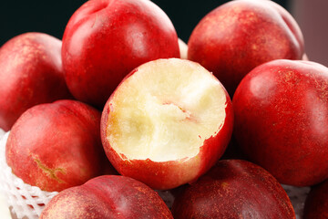 Fresh White Flesh Nectarines Cut in Half Showing Interior Australian Imported Stone Fruit