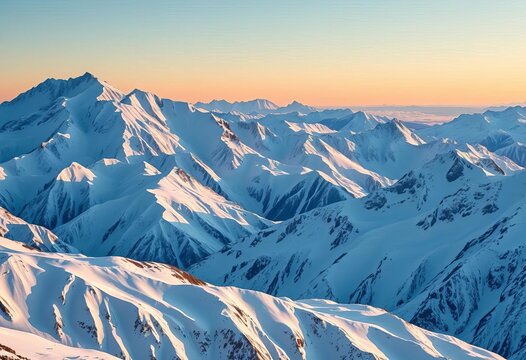 Vast, snow-capped mountain range stretching to the horizon,  geology,  summit