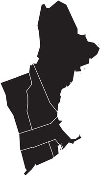 New England States of USA Isolated Map Silhouette