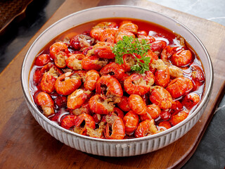 Fresh Cooked Crayfish in Spicy Red Sauce - Traditional Chinese Seafood Dish