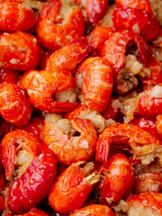 Fresh Cooked Qianjiang Crayfish Tails with Garlic Close-Up Seafood Dish