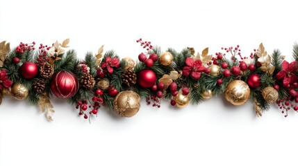 Christmas or New Year banner balls and tree branches on white background