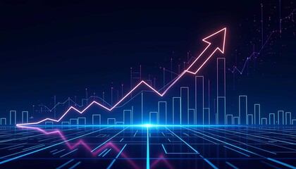 Futuristic stock market chart with glowing arrow showing business growth and financial investment opportunities