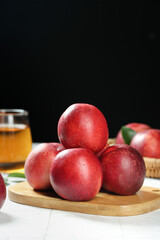 Fresh Red Australian Nectarines on Wooden Board with Honey Jar - Premium Imported Stone Fruit