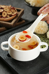 Sweet Chinese Dessert Soup with Red Dates Silver Ear Fungus and Glutinous Rice Dumplings
