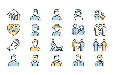 Fototapeta premium Social Connections and Relationships Line Icon Set in Vector Design