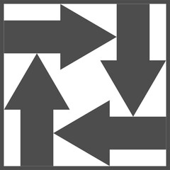 A minimalist, square vector icon featuring four dark gray arrows arranged in a clockwise cyclic pattern, pointing towards the center. Represents rotation, exchange, process, or a cycle