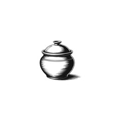 Fototapeta premium Classic Black and White Woodcut Illustration of a Ceramic Jar with Lid An Artistic Homage to Traditional Techniques