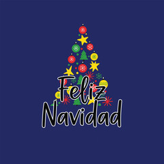 Feliz Navidad calligraphic lettering Christmas tree Winter vector Design for t shirt, posters, greeting card, stickers   Print