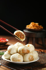 Xiao Long Bao Chinese Steamed Dumplings with Chopsticks - Traditional Dim Sum Breakfast