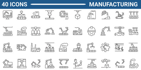 Manufacturing line icon set. Outline icon collection. Editable stroke. Vector illustration.