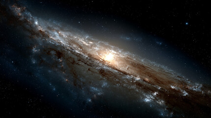 Obraz premium Celestial Symphony: The grand expanse of a spiral galaxy unfolds, a cosmic ballet of stellar clusters, nebulas, and swirling stardust, illuminating the silent vastness of space.
