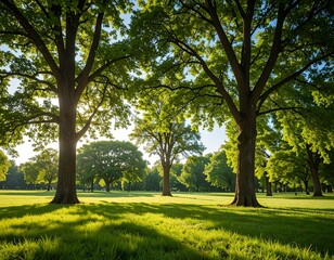 Obraz premium Lush parkland bathed in sunlight