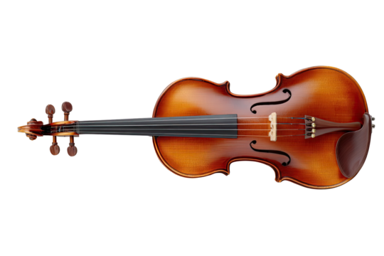 Wooden violin, top view, transparent background