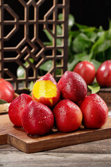 Fresh Red Nectarines with Yellow Flesh on Wooden Board - Dalian Stone Fruit