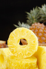 Fresh Golden Pineapple Slices with Juicy Flesh and Whole Fruit Display