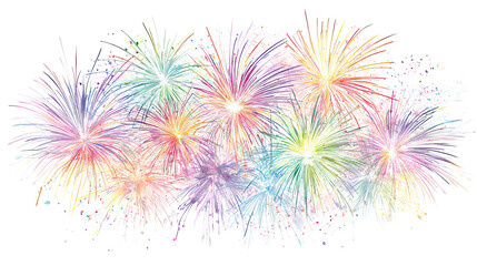 Vibrant Multicolor Fireworks Burst with Gradient Glow and Sparkles on Transparent Background